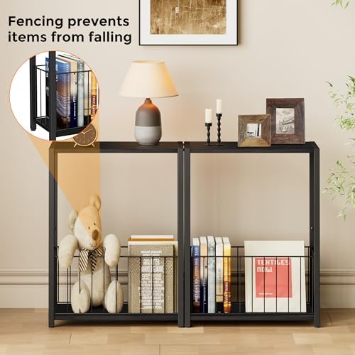 Homleke Narrow Side Tables Set of 2 with Magazine Holder, Skinny End Tables - Image 4