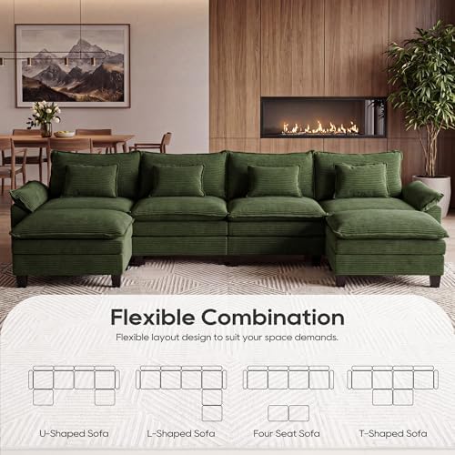 URRED Oversized Modular Sectional Sofa，Solid Green：157" U Shaped - Image 4