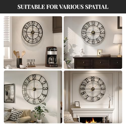 Cuspin 20 Inch Wall Clock for Living Room Decor Black Metal Round Clock - Image 5