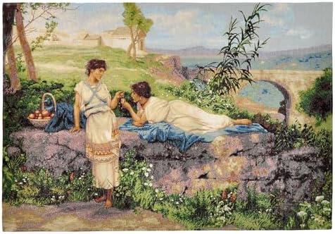 AureoMadis Neoclassical Woven Tapestry Wall Hanging | Henryk Siemiradzki An Idyll Art, Jacquard Woven Vintage Wall Decor with TC Backing, Classical Roman/Greek Tapestries Dual Rod Pocket 41.5"x28.5" (Classical: Two Women on a Stone Wall) by Unknown