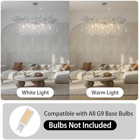 YUYI 47" Silver Tree Branch Chandelier, 18-Light Modern Crystal Chandelier, Round Chandeliers for Dining Room, Living Room, Foyer, Entryway, Bedroom, Luxury K9 Crystal Raindrop Light Fixture - Image 3