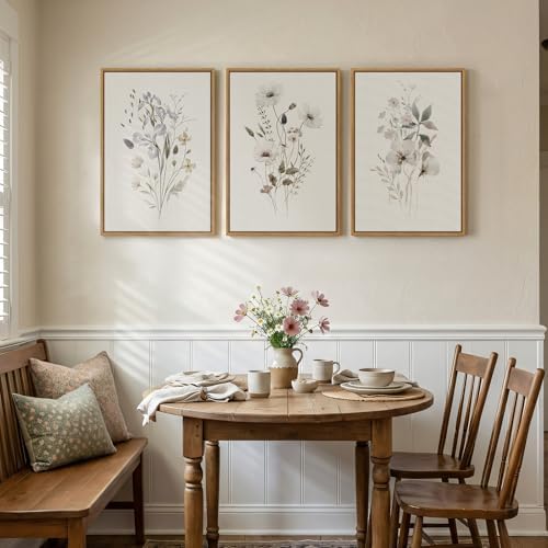 Framed 3 Piece Neutral Floral Botanical Wall Art for Living Room, 16x24 In - Image 2