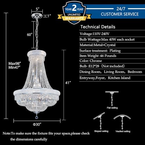 Chrome Crystal Chandeliers for Dining Room，28-Lights D30 Inch - Image 4