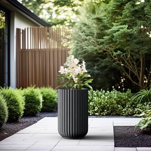 Kante Accent Round Column Black Concrete Planter 17.7" Tall, Outdoor - Image 3