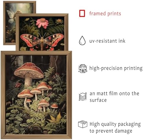 ANERZA 16 PCS Framed Dark Cottagecore Wall Art Decor, Cottage Core Wall Prints for Bedroom, Gallery Wall Frame Set, Fairycore Posters for Living Room Aesthetic, Nature Forest Mushroom Dorm Home Decor - Image 3