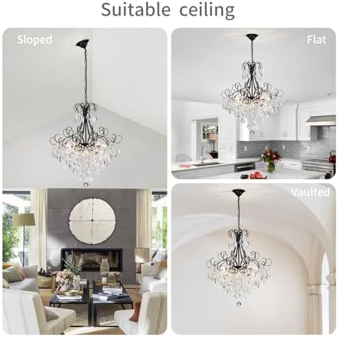 WUZUPS Crystal Chandelier 10-Light Pendant Ceiling Light Modern Lighting Fixture for Dining Room Hallway Bedroom Kitchen Bathroom, H 27.6" x W 22.8", E12 Base, Black - Image 6