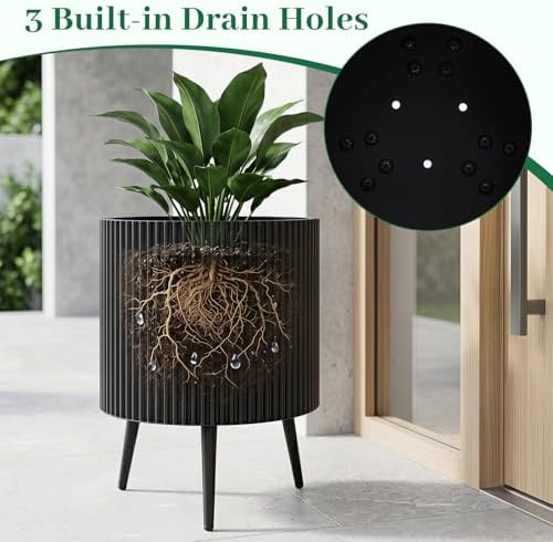 GIANTEX 20 Inch Plant Pot with Stand, Mid-Century Modern Fluted Planter - Image 4