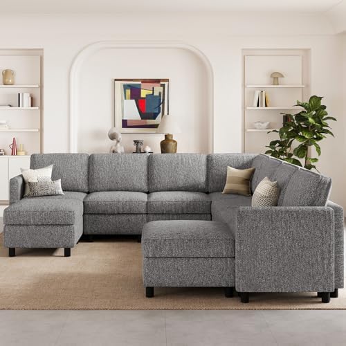 Belffin 107.1" 9 Seats Modular Sectional Sofa U Shaped Couch Big Corner Washable Sectional Couches for Living Room Comfy Couches with Storage Seat Couch Sofas with Chaise,Grey - Image 7