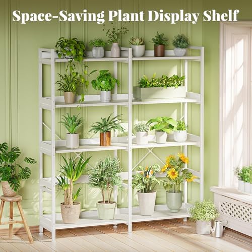 Huuger 5 Tier Bookshelf, Display Bookshelf with 10 Open Shelves and Raised Baffle, 47.2 Inch Straight Wide Bookcase with Metal Frame and Wooden Board, Adjustable Feet, White - Image 3