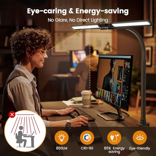 SIBRILLE Upgraded LED Desk Lamp for Home Office with RGB, Rotatable Computer Desk Light with Remote, Tall Table Lamp with Clamp for Working, Dimmable Dual Head Task Lighting for Monitor PC, 22W - Image 6
