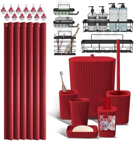 Clara Clark Bathroom Set - Christmas Bathroom Accessories Set, 24PC Bathroom Accessory Set, Christmas Bathroom Sets with Adhesive Corner Shower Caddy Hanging, Toilet Brush, Trash Can & Soap Dispenser by ClaraClark