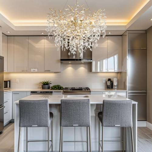40" Modern Crystal Chandelier, 12-Light Gold Tree Branch Chandeliers, Luxury Round Chandelier for Dining Room, Living Room, Foyer, Entryway, Kitchen, Bedroom, Luxury K9 Crystal Raindrop Light Fixture - Image 3
