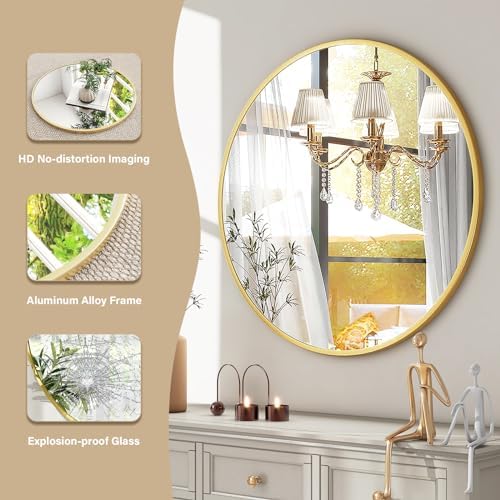HARRITPURE 24 Inch Round Mirror Gold Circle Bathroom Mirror - Image 3