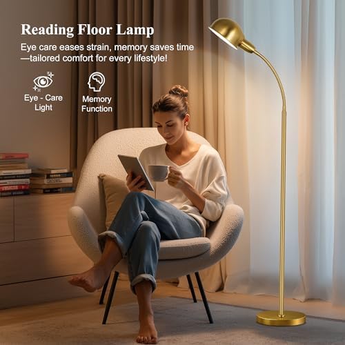 Floor Lamp for Living Room, 63" Standing Lamp with Adjustable Gooseneck, 3 Color Temperatures, Industrial Gold Floor Lamp Reading for Bedroom, Office, 9W LED Bulb - Image 2
