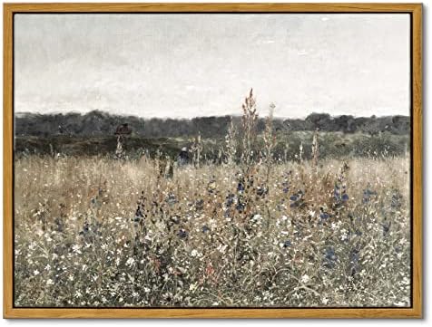 InSimSea Framed Canvas Wall Art Vintage Decor, Bathroom Art Classical Wildflower Painting Prints Champ fleuri,Country Landscape Home Decor, 12"x16" by InSimSeaArt