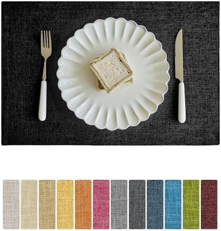 Softalker Faux Linen Cloth Placemats Set of 12-12 x 18 Inch, Black by Softalker