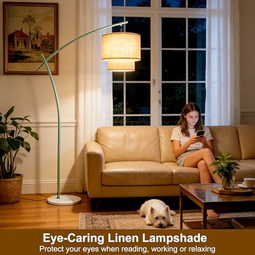Lightdot Arc Floor Lamp, Modern Standing Lamps with Double Linen Lampshade - Image 6