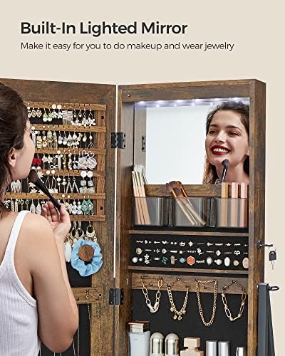 SONGMICS LED Mirror Jewelry Cabinet Armoire, Freestanding Lockable - Image 5