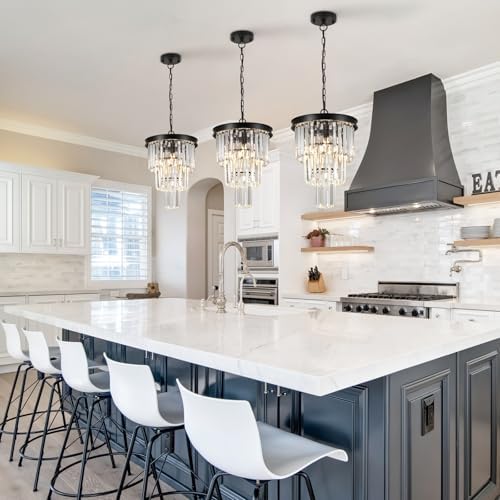 CATINER 12" Modern Crystal Chandeliers,3 Pack Black Round Light Fixture by CATINER