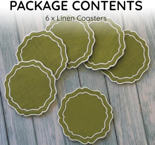 Linen Coasters for Drinks Set of 6, Oliver - Image 2