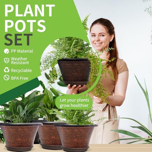 Quarut 12 Inch Pots for Plants,4 Pack Large Flower Pots with Drainage Hole - Image 2