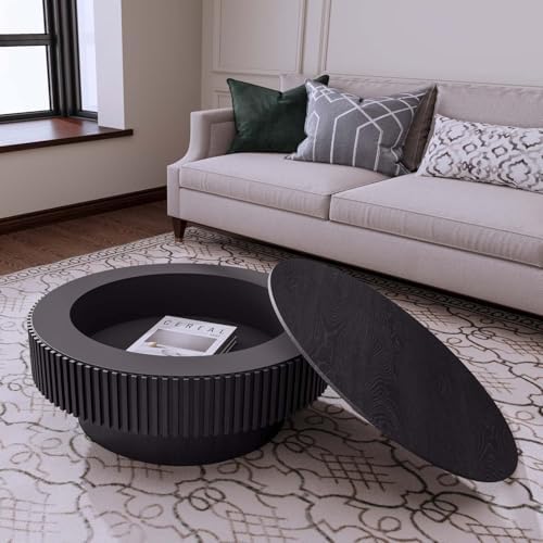 Round Coffee Table with Storage, Modern Wooden Coffee Table - Image 3