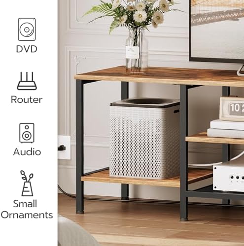 HOOBRO TV Stand with Power Outlets to 75 Inches, TV Console Table with Open Storage Shelves Cabinet, Industrial Media Entertainment Center for Living Room Bedroom, Rustic Brown and Black BF60DS01 - Image 5