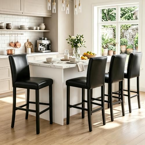 LSSPAID Bar Stools Set of 4, Black PU Leather 29 Inch Barstools by LSSPAID