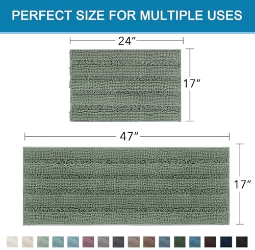 H.VERSAILTEX 2 Piece Bathroom Rugs Bath Mats Sets Super Absorbent Chenille Striped Bath Mats Non Skid Machine Wash Dry Rugs for Bathroom Floor (Green Bay, 47 x 17 Plus 17 x 24 - Inches) - Image 2