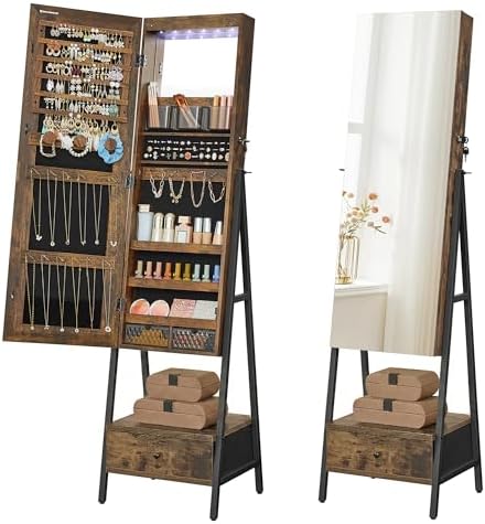 SONGMICS LED Mirror Jewelry Cabinet Armoire, Freestanding Lockable by SONGMICSbySONGMICSHOME