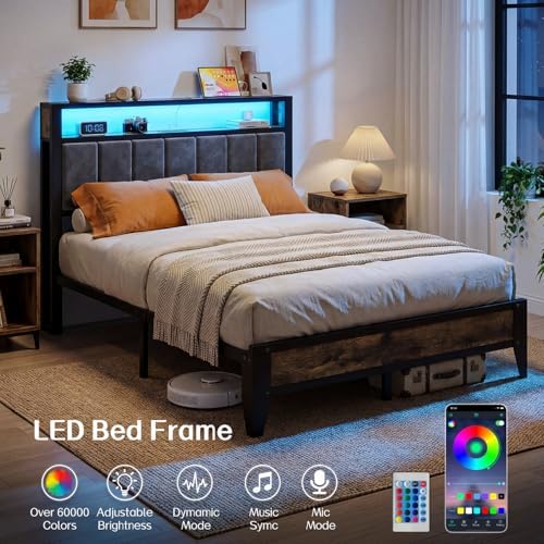 OLEVS Full Size Bed Frame with Headboard, LED Light & Charging Station - Image 5