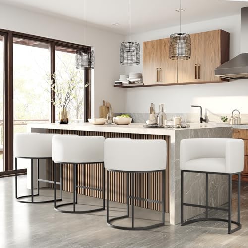 Counter Height Bar Stools Set of 4, 24 Inch Seat Height Barstools for Dining Room, Fabric Upholstered Bar Chair for Kitchen Island, Linen Counter Stools with Metal Legs, White - Image 7