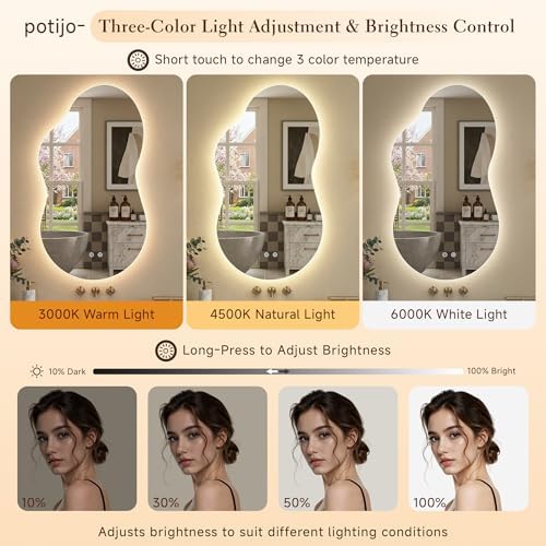 Irregular Wall Mirror for Bathroom 24X40 Inch Asymmetrical Mirror - Image 5