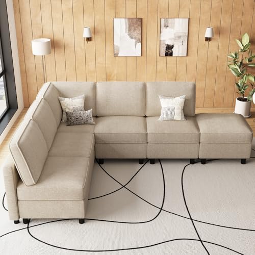 Belffin 107.1" 6 Seats L Shaped Couch Modular Sectional Sofa Seat Couch with Storage Comfy Washable Sectional Couches for Living Room Sofas with Chaise,Beige by Belffin