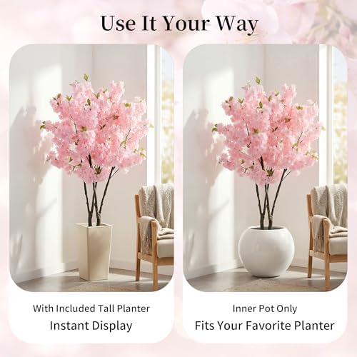 BLOSMON Artificial Cherry Blossom Tree for Porch, 5ft, Pink, with Planter - Image 5