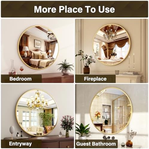XRAMFY 20 Inch Round Mirror - Circle Mirrors for Bathroom, Entryway and Living Room Wall Decor, Modern Hanging Vanity Mirror, Matte Gold Circle Decorative Wall Mirror - Image 4