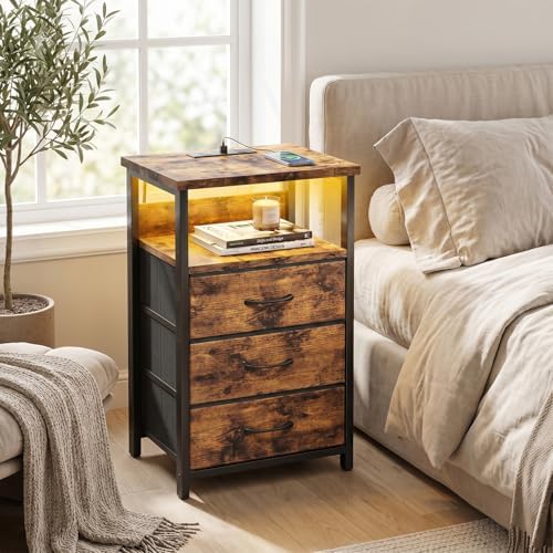Fixwal Night Stand with 3 Fabric Drawers, Nightstand with Charging Station - Image 2