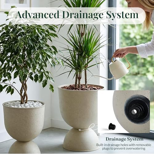 KOL Plastic Planters, Beige Urn Planters 2 Pack, 18 Inch+23 Inch - Image 4