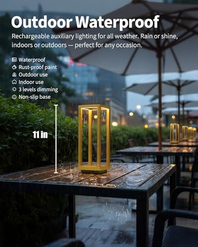 PUSU Cordless Waterproof Table Lamps, Gold Outdoor Rechargeable Desk Lamp - Image 2