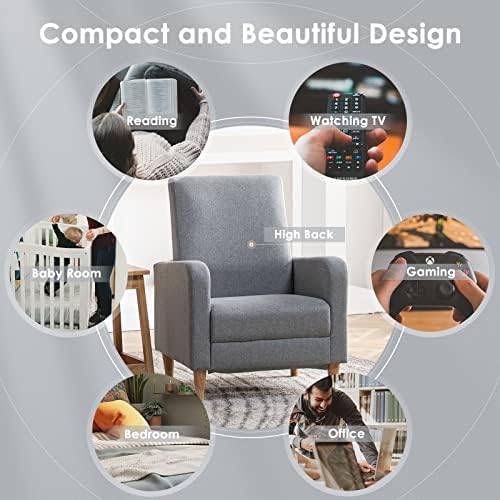 COLAMY Mid-Century Modern Accent Chair, Fabric Upholstered Living Room Chair with Back Pillow & Solid Wood Legs, Comfy Armchair for Living Room, Bedroom, Single Sofa, Grey - Image 6