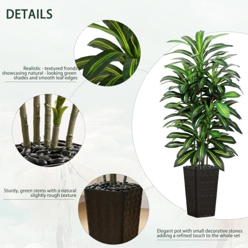 Artifical Dracaena Tree Indoor, 5FT Tall Fake Floor Plants with Black Planter & Pebbles, Fuax Silk Yucca Tree for Home Office Living Room Bedroom Farmhouse Modern Outdoor Topiary Tree - Image 3