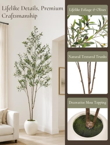 Olive Tree 7 ft with Large Pot: Tall Artificial Indoor Plants - Image 3