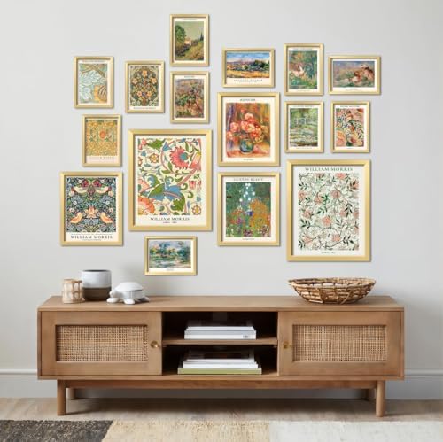 ANERZA 16 PCS Gold Framed Vintage Eclectic Wall Art Decor, William Morris Wall Prints for Bedroom, Gallery Wall Frame Set, Posters for Living Room Aesthetic, Collage Kit, Colorful Dorm Home Artwork - Image 6