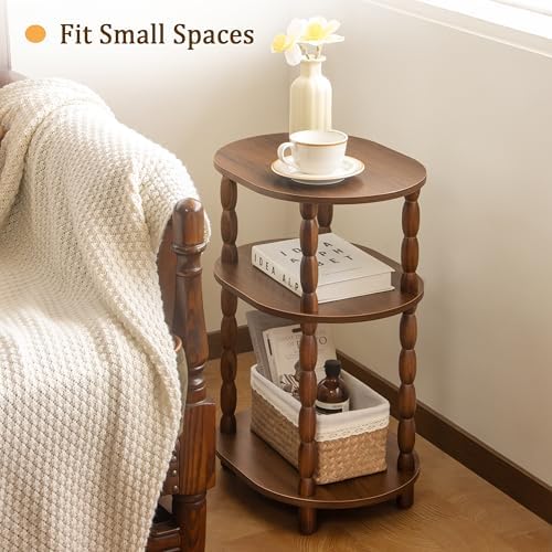 MaxSmeo Small Side Table, 3-Tier Small End Table, Modern Oval Night Stand Accent Table for Living Room, Bedroom, Walnut Brown - Image 4