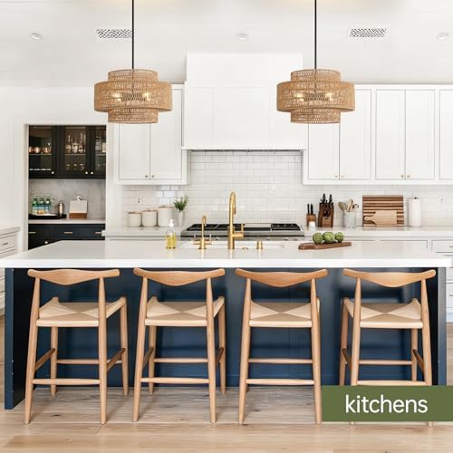 17.7" Rattan Chandelier for Dining Room, Large Boho Pendant Light - Image 7