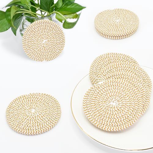 ABenkle 8 Pcs Drink Coasters with Holder, Cotton Woven Absorbent Coasters for Drinks, Minimalist Home Decor Coaster Set for Wooden Tabletop Protection Table, 4.3 inches - Image 6