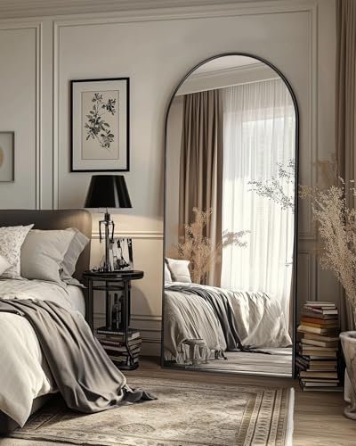 Suidia 68"x26" Arched Full Length Mirror with Stand, Black Floor Mirror - Image 4