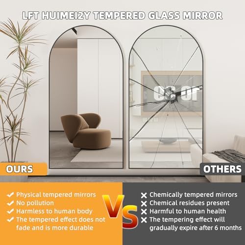 LFT HUIMEI2Y 76"x34" Arch Full Length Mirror, Black Floor Mirror - Image 5