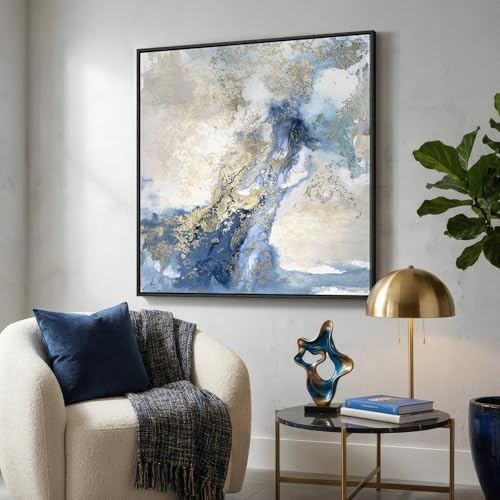 Extra Large Framed Blue Abstract Wall Art Decor for Living Room, 40x40 In - Image 4