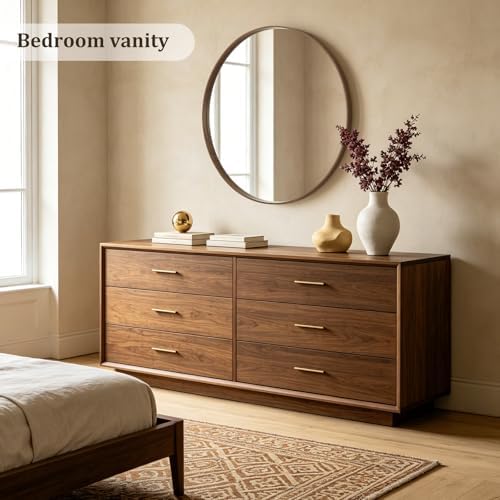 WallBeyond Round Wood Mirror, 40" Round Modern Decoration Large Circle Wall Mirror for Bathroom Living Room Bedroom Entryway, Walnut - Image 2
